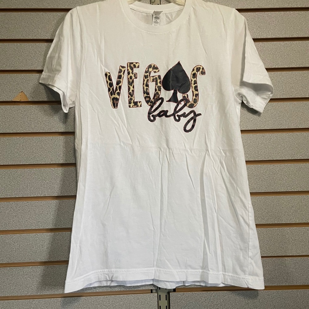 Vegas Baby‎ Graphic T-Shirt Bella+Canvas White Leopard Spades Women's M